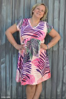 Preview: Piquejersey Malta Blätter in Rosa/Lila/Grün by Swafing